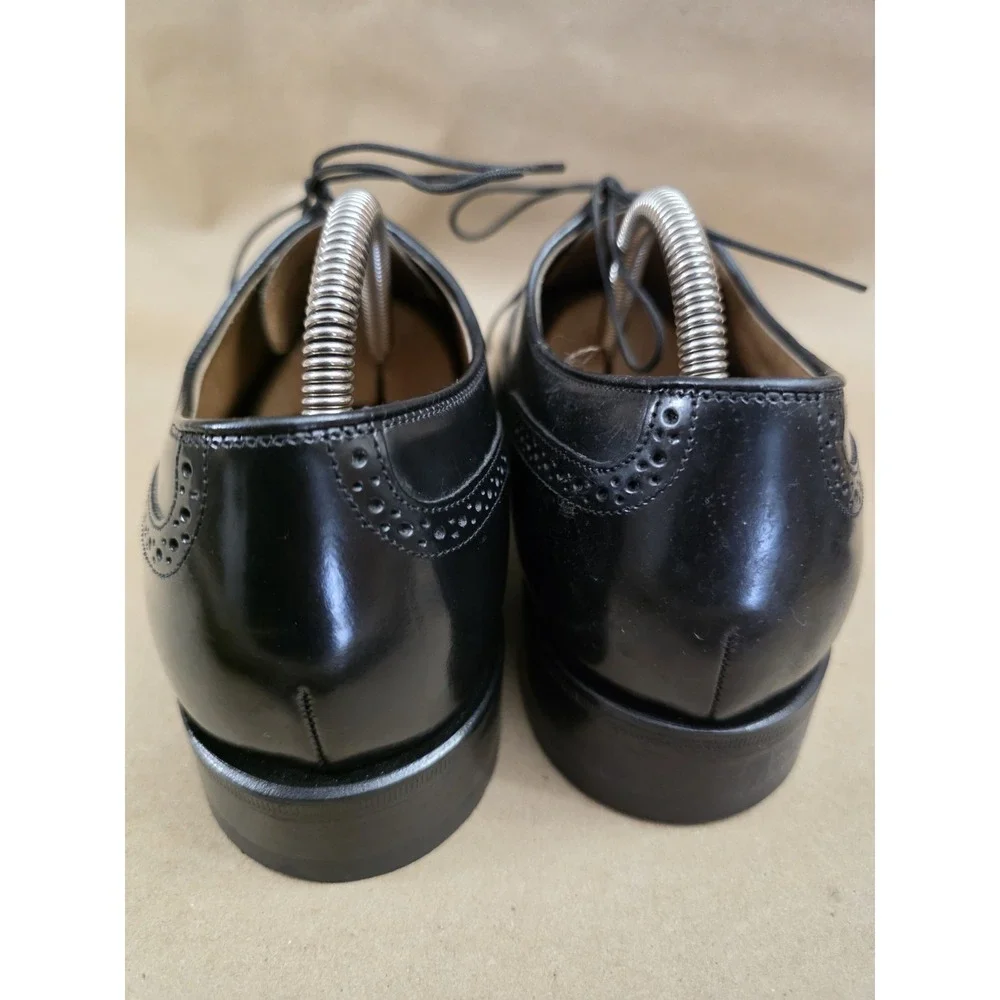 Johnston & Murphy (Sz 9 E/C) Leather Wingtip Oxford Black Dress Shoes Mens WIDE
